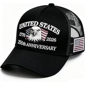 USA-Mesh-Cap mit Stickerei zum 250-jährigen Jubiläum, Baseballkappe im Vintage-Stil, patriotische Kappe mit Adlermotiv zum 250-jährigen Jubiläum der USA.