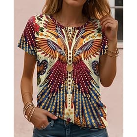 Femmes T-shirt Imprimé Fleuri Graphique Paisley Bohème ancien Élégant Manche Courte Col ras du cou Col en V Hauts Réguliers Quotidien Sortir Week-end Noir Vert