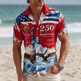 Men's 4th of July U.S. 250th Anniversary Statue Of Liberty US Flag Shirt Button Up Shirt Short Sleeve Patriotic Outdoor Holiday Summer Spring Turndown 3D Print