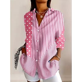Femmes Chemise Chemisier Patchwork Boutons Imprimé Graphique Géométrique Plaid ancien Tropical Quotidien manche longue Col de chemise Hauts Longs Quotidien Ble thumbnail 2
