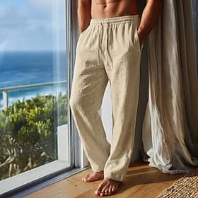Per uomo Pantaloni di Lino Pantaloni Pantaloni Estivi Coulisse Elastico in vita Gamba Dritta Semplice Comodità Traspirante Lunghezza intera Casuale Quotidiano thumbnail 5
