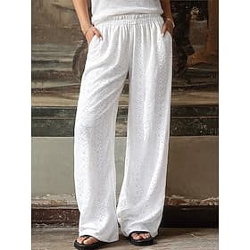 Women's Wide Leg Chinos Vacation Fashion Streetwear Full Length High Waist Plain Pocket Elastic Waistband Comfy Comfort Soft Stretchy Outdoor Street White Summ