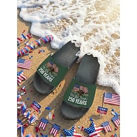 Men's USA Anniversary Slide Sandals - Comfortable Patriotic Footwear with Flag Print for Beach, BBQs, Parades and Summer Celebrations