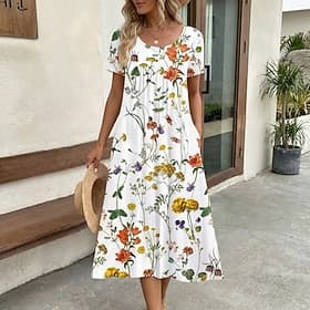 Damen Casual kleid A Linie Kleid Sommerkleid Strassenmode A-Linie Urlaub Strasse Festtage Lockere Passform Kurzarm Rundhalsausschnitt Weiß Gelb Rote Blau Somme thumbnail 2