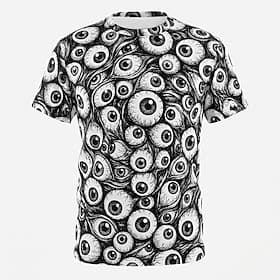 Mens Gothic Eyeballs T Shirt Grunge 3D All Over Print Multiple Eyes Graphic Tee Black and White Sketch Art Top Clothing Apparel S M L XL XXL XXXL