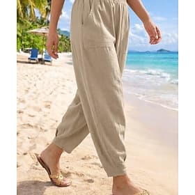 Damen Sommerhose 100% Baumwolle Baggy-Hosen Haremshose Komfort Knöchellang Natürliche Taille Einfarbig Tasche Elastischer Bund Lässig Khaki Schwarz Weiß Armeeg thumbnail 2