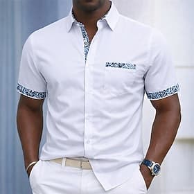 Men's Shirt Dress Shirt Button Up Shirt Color Block Casual Daily Black White Short Sleeve Turndown Summer All Seasons Clothing Apparel Patchwork