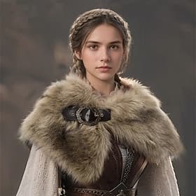 Retro Vintage Medieval Renaissance Fancy Costume Faux Fur Shawl Warrior Viking Barbarian Fancy Dress Unisex Viking Halloween Carnival Performance LARP Ren Fair