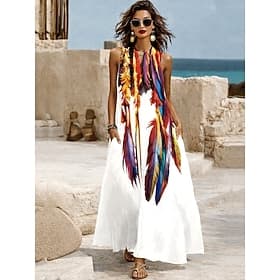 Femmes Robe maxi Robe d'Été Robe trapèze Robe d'été Vacances Occasionnel Boho Quotidien Fête Coupe Ample Graphique Tribal Plume Sans manches Col en V Col Halte