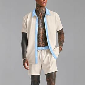 Men's 2 Piece Shirt Set Summer Set And Set Contrast Color Casual Daily Vacation Shirt Collar Short Sleeve Summer Fashion Casual Comfortable Clothing Apparel