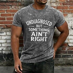 Men's Vintage Blue Acid Wash T-Shirt Undiagnosed But Something Ain't Right Funny Sarcastic Graphic Tee Mineral Wash Distressed Retro 90s Shirt S-4XL
