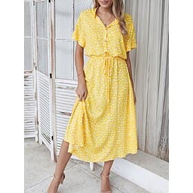 Women's Midi Dress Casual Dress Floral Dress Elegant Fashion Modern Outdoor Vacation Going out Regular Fit Floral Short Sleeve V Neck Blue White Yellow Navy Bl
