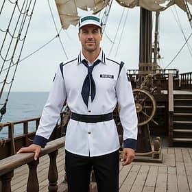 Ocean Adventurer Straw Hat Pirate Uniform Movie Cosplay Costume for Men's Adults Halloween Masquerade Comic Con