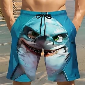 Voor heren dier Tekenfilm Haai Lange zwembroeken Zwemshorts Boardshorts Medium Taille Grappig Strandvakantie Zijzakken Mesh voering Elastische tailleband met t