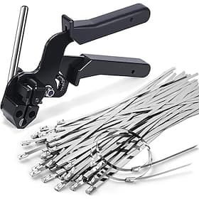 Stainless Steel Cable Tie Gun with 100Pcs 11.8 inch Metal Zip Ties Tool, Special Tool For Fastening and Cutting Steel Zip Ties, UV Resistant Chain Link Fence P