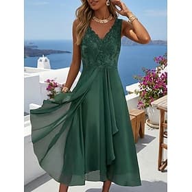Women's Midi Dress Lace Dress Casual Dress Cocktail Dress Wedding Guest Dress Streetwear Casual Vacation Street Holiday Regular Fit Sleeveless V Neck Blue Gree