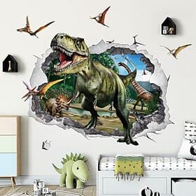 3D Prehistoric Dinosaur World T-Rex Triceratops Brachiosaurus Broken Wall Effect Jungle Wall Tapestry Door Banner Kids Bedroom Boys Playroom Decor Birthday Par