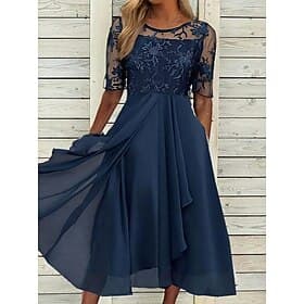 Per donna Abito Midi Vestito in Chiffon Abito in Pizzo Abito da Cocktail Abito da invitata a nozze Elegante Formale Feste Matrimonio Vestibilità regolare Mezza