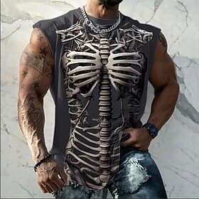 Men's 3D Skeleton Rib Cage Graphic Sleeveless T-Shirt All Over Print Anatomical Bone Tank Top Muscle Shirt Halloween Punk Streetwear Designer Clothing Apparel