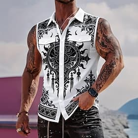 Men's Baroque Scrollwork Intricate Floral Shirt Button Up Shirt Sleeveless Shirt Sleeveless Gothic Style Vintage Retro Outdoor Causal Summer Spring Turndown 3D