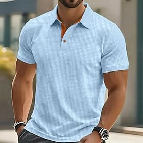 Men's Textured Waffle Knit Polo Shirt Casual Business Classic Short Sleeve Fashion Modern Solid Color Textured Buttons Spring  Summer Summer Spring Regular Fit