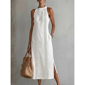 Mulheres Vestido midi Vestido casual Elegante Férias Casual Normal Tecido Sem Manga Gola Redonda Azul Preto Branco Amarelo Verão Primavera
