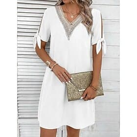 Femmes Mini Robe Robe Blanche Élégant Mode Moderne Extérieur Vacances Sortir Coupe régulière Uni Manche Courte Col en V Bleu Noir Blanche Rose Claire Été Print