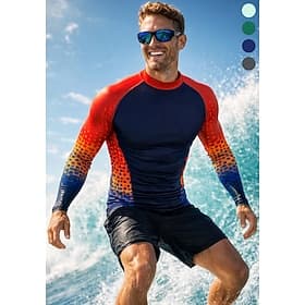 Herren Anti UV Shirt T-Shirt zum Schwimmen Geometrisch Farbverlauf Abstrakt UPF50 UV Schutz Schnelltrocknend Langarm Bademode Schutz gegen Hautausschlag Surfen