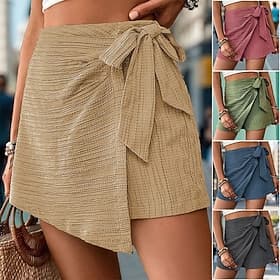 Women's Shorts Summer Shorts Skort Beach Shorts Vacation Fashion Basic Short High Waist Patchwork Zipper Layered Quick Dry Soft Breathable Inelastic Streetwear