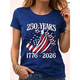 American Independence Day Women's T Shirt Print Graphic Letter American Flag Stylish Classic Casual Short Sleeve Crew Neck Regular Tops Daily Blue Black White thumbnail 2