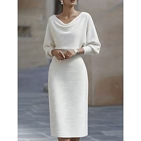 Women's Midi Dress Bodycon Dress Work Dresses Semi Formal Office Regular Fit Plain 3/4 Length Sleeve Boat Neck Blue Black White Red Summer Spring Fall