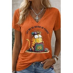Women's T Shirt Funny Humor Quotes Graphic Letter Stylish Classic Casual Short Sleeve V Neck Long Tops Daily Going out Weekend White Purple Orange Summer Sprin