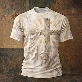 Unisex-Bibel 3D-Kreuz Christliches T-Shirt Kurzarm T-Shirt 3D-Druck Rundhalshemd Religiös Patriotisch Casual Daily Party Hellblau Rosa Khaki Sommer Frühling Kl