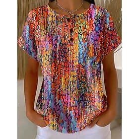 Women's Waffle T Shirt Print Graphic Geometric Abstract Vintage Stylish Classic Short Sleeve Crew Neck Regular Tops Daily Blue White Pink Red Summer Spring