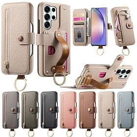 Phone Case For Samsung Galaxy S26 S26 Plus S26 Ultra Wallet Case Flip Cover Zipper with Wrist Strap Kickstand Retro TPU PU Leather