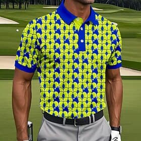 Men's Geometic Golf Sports Polo Shirts Short Sleeve Polo Shirts Collared Shirts Casual Athleisure Buttons Summer Blue Purple Orange