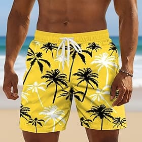 Herren Kokospalme Tropische Pflanzen Badehosen Badeshorts Boardshorts Mittlere Taille Hawaiianisch Strandurlaub Seitentaschen Netzfutter Elastischer Kordelzug thumbnail 3