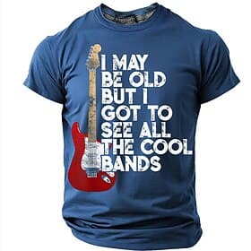 Men's I May Be Old But I Got To See All The Cool Bands Funny Rock Graphic T-Shirt Vintage Concert Fan Gift Classic Rocker Tee Distressed Style Casual Short Sle