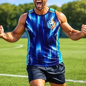 Men's Soccer Jersey Geometric Color Block Letter  Number Workout Tank Top Running Tank Top Athletic T-shirt Summer Sleeveless UPF 50 Quick Dry Moisture Wicking