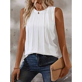 Women's Tank Top Ruched Plain Fashion Stylish Classic Sleeveless Crew Neck Regular Tops Daily Going out Weekend White Army Green Navy Blue Summer Spring