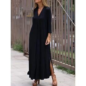 Women's Maxi Dress Casual Dress Elegant Fashion Modern Outdoor Vacation Going out Regular Fit Plain Short Sleeve V Neck Black Orange Summer Spring