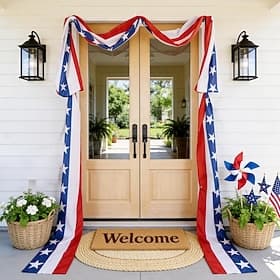 U.S. 250th Anniversary 4th of July Decorations Patriotic Decorations Bunting Flags with Ribbon Ties - Fourth of July Deals Red White and Blue Independence Day