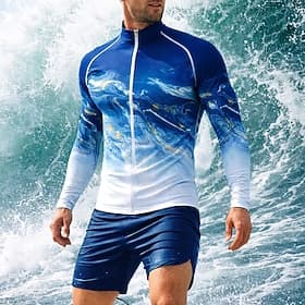 Men's Standard Regular Rash Guard Rash Guard Swim Shorts Swim Shirt Gradient Abstract Marble Zip Up UPF50 UV Protection Quick Dry Long Sleeve Swimwear Sun Shir