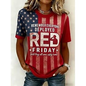 Women's Red Friday T Shirt Graphic Letter Stylish Classic Casual Short Sleeve Crew Neck Regular Tops Daily Going out Weekend Red Summer Spring thumbnail 2