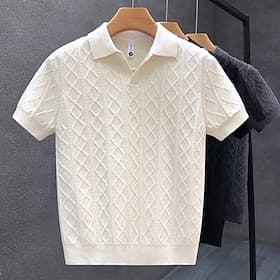 Men's Polo Cable Knit Polo Casual Business Lapel Short Sleeve Fashion Modern Plain Plain Breathable Summer Spring Regular Fit Black White Coffee Gray Polo