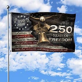 U.S. 250th Anniversary Flag Featuring Bald Eagle Liberty Bell and 1776-2026 Design Ideal for Patriotic Home Decor and Party Decorations