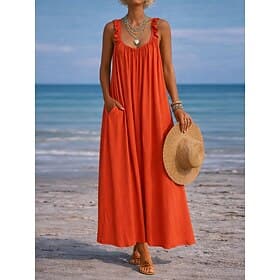 Women's Maxi Dress Linen-feel Dresses Sundress Casual Dress Slip Dress Fashion Basic Modern Daily Vacation Loose Fit Plain Sleeveless U Neck Blue Black Yellow