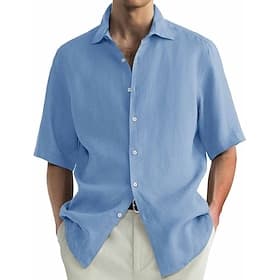 Men's Shirt Casual Shirt 100% Cotton Acid Wash Shirt Black White Light Green Pink Wine Short Sleeve Plain Shirt Collar Casual Daily Buttons Clothing Apparel El