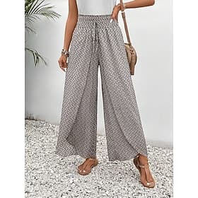 Women's Wide Leg Boho Pants Chinos Skort Vacation Streetwear Casual Ankle-Length Medium Waist Graphic Drawstring Printing Comfy Comfort Breathable Micro-elasti