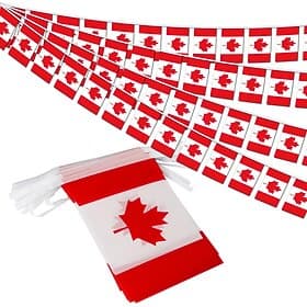 Canada String Flag Pennant Banner for Soccer World Summer Cup Match 50 Flags, 46 Feet Small Mini Canadian Flags Bunting Banner for Country Decoration, School,
